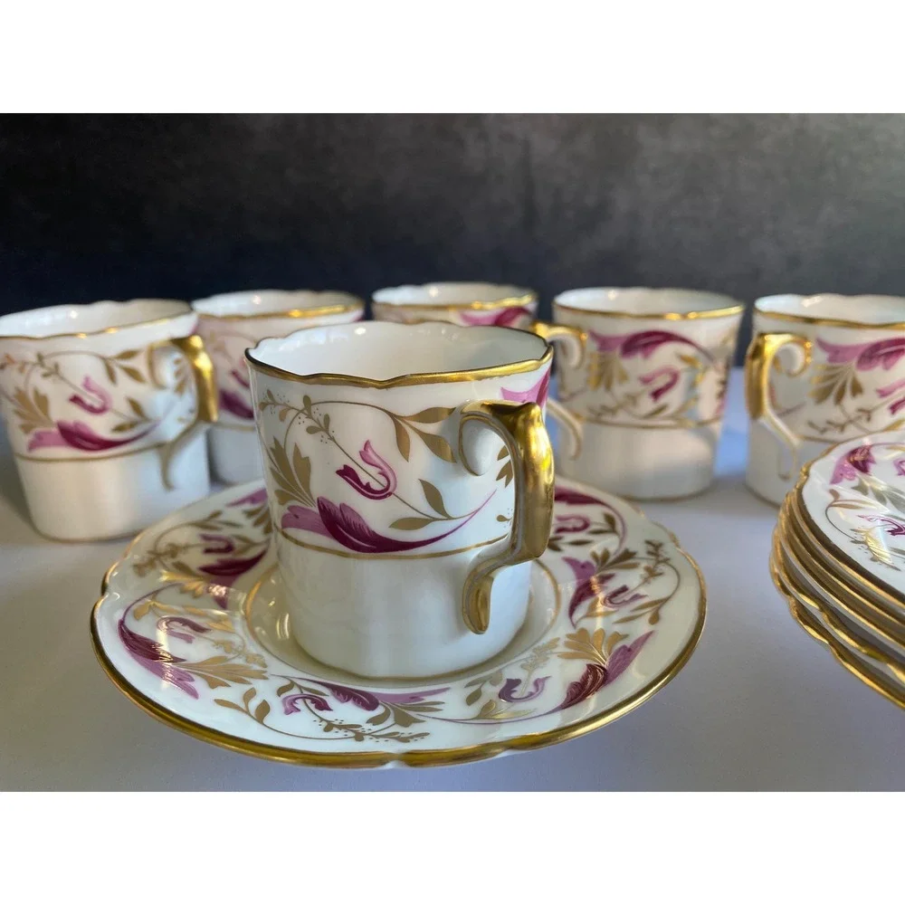 Vintage Royal Crown‎ Derby Princess Pattern 22K Espresso Cup and Saucer Set of 6